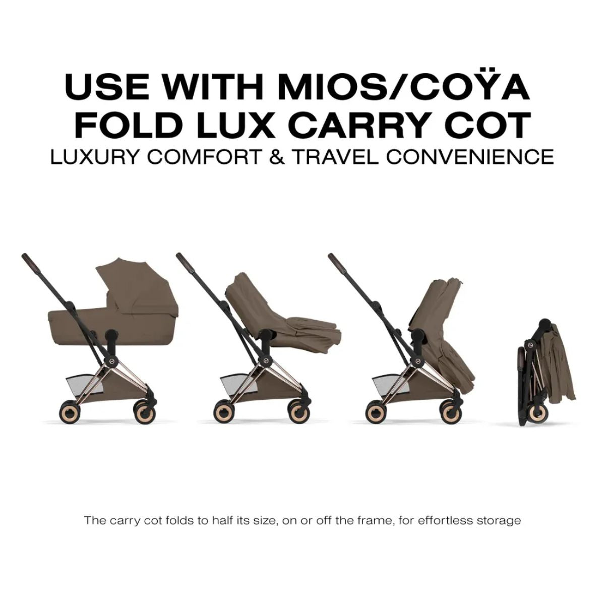 Cybex Coya Stroller (2026) - Style Collection - Rose Gold Frame / Coconut Brown Lux Seat - Ultra-Compact Carry-On Fold