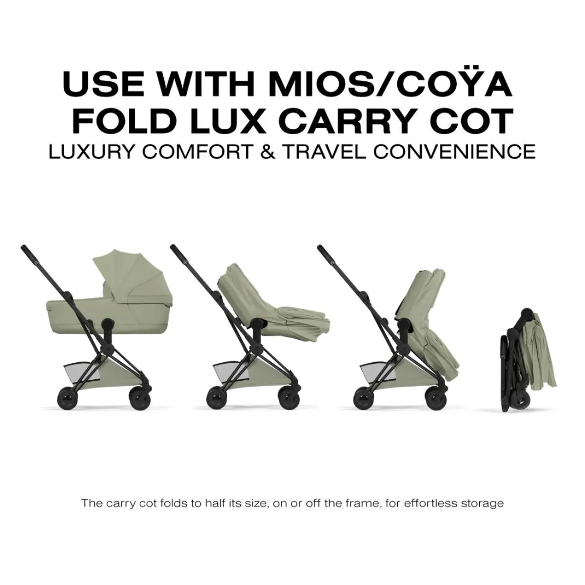 Carrinho De Bebê Cybex Coya Lux Style Collection Matte Black / Sage Green - Ultra-Compact Carry-On Fold