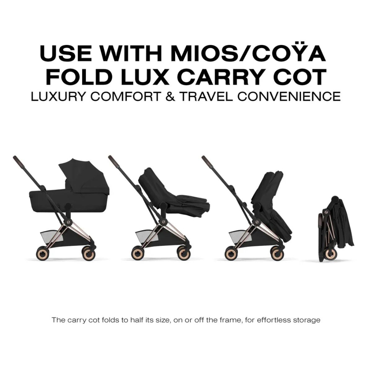 Cybex Coya Stroller (2026) - Style Collection - Rose Gold Frame / Sepia Black Lux Seat - Ultra-Compact Carry-On Fold